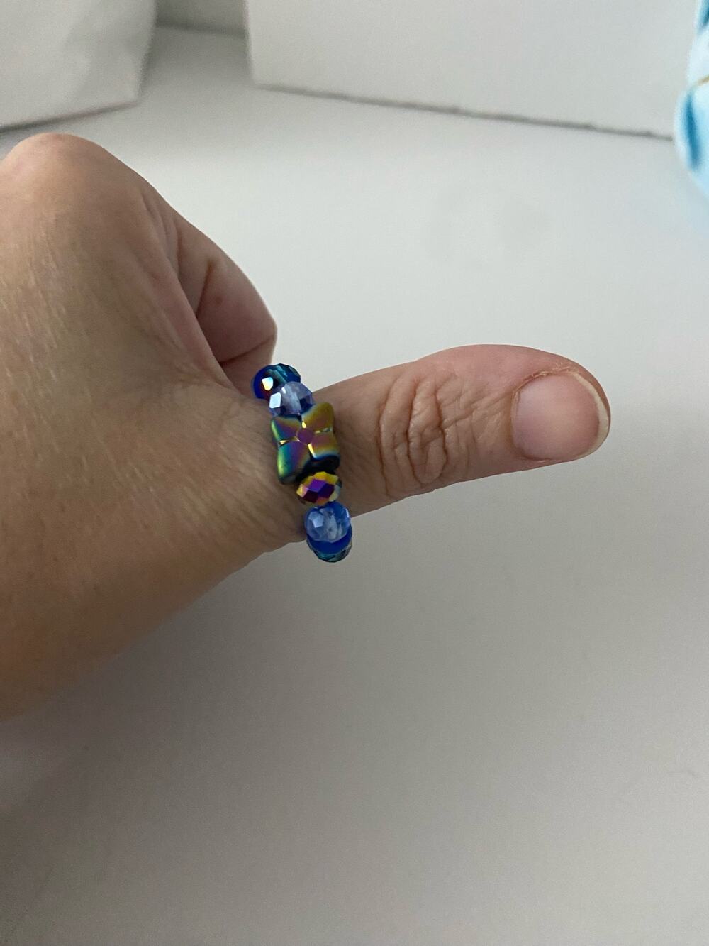 blue glass bead ring size 9
